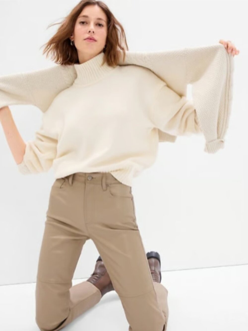 GAP High Rise Vegan Leather Jeans in Khaki